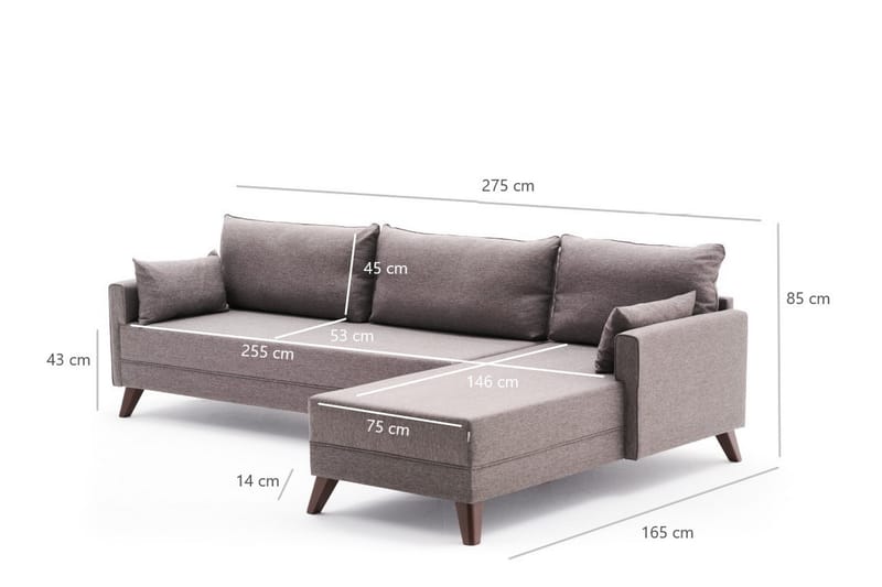 Antigua Divansofa Høyre - Brun - Sofa med sjeselong - 4 seters sofa med divan