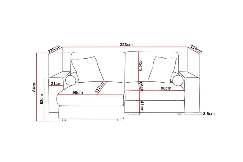 Arken Lyx 3-seter Vendbar L-formet Dyp Divansofa i Manchester - Brun - Møbler - Sofaer - Sofa med sjeselong