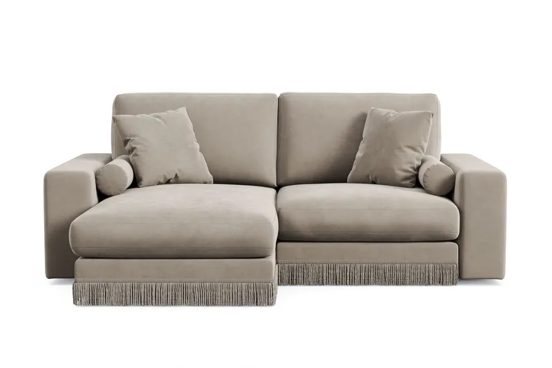 Arken Lyx vendbar, dyp 3-seters L-formet sjeselongsofa i fløyel, Beige