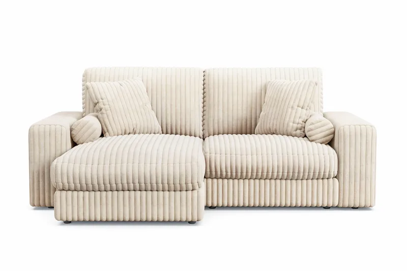 Arken Lyx vendbar, dyp 3-seters L-formet sjeselongsofa i kordfløyel, Beige
