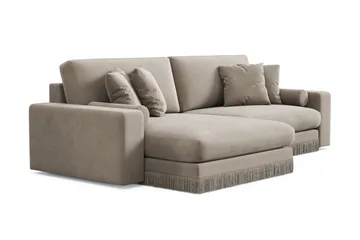 Arken Lyx vendbar, dyp 4-seters L-formet sjeselongsofa i fløyel - Beige - Møbler - Sofaer - Sofa med sjeselong