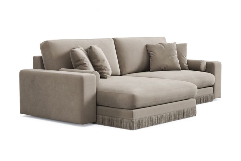 Arken Lyx vendbar, dyp 4-seters L-formet sjeselongsofa i fløyel - Beige - Møbler - Sofaer - Sofa med sjeselong