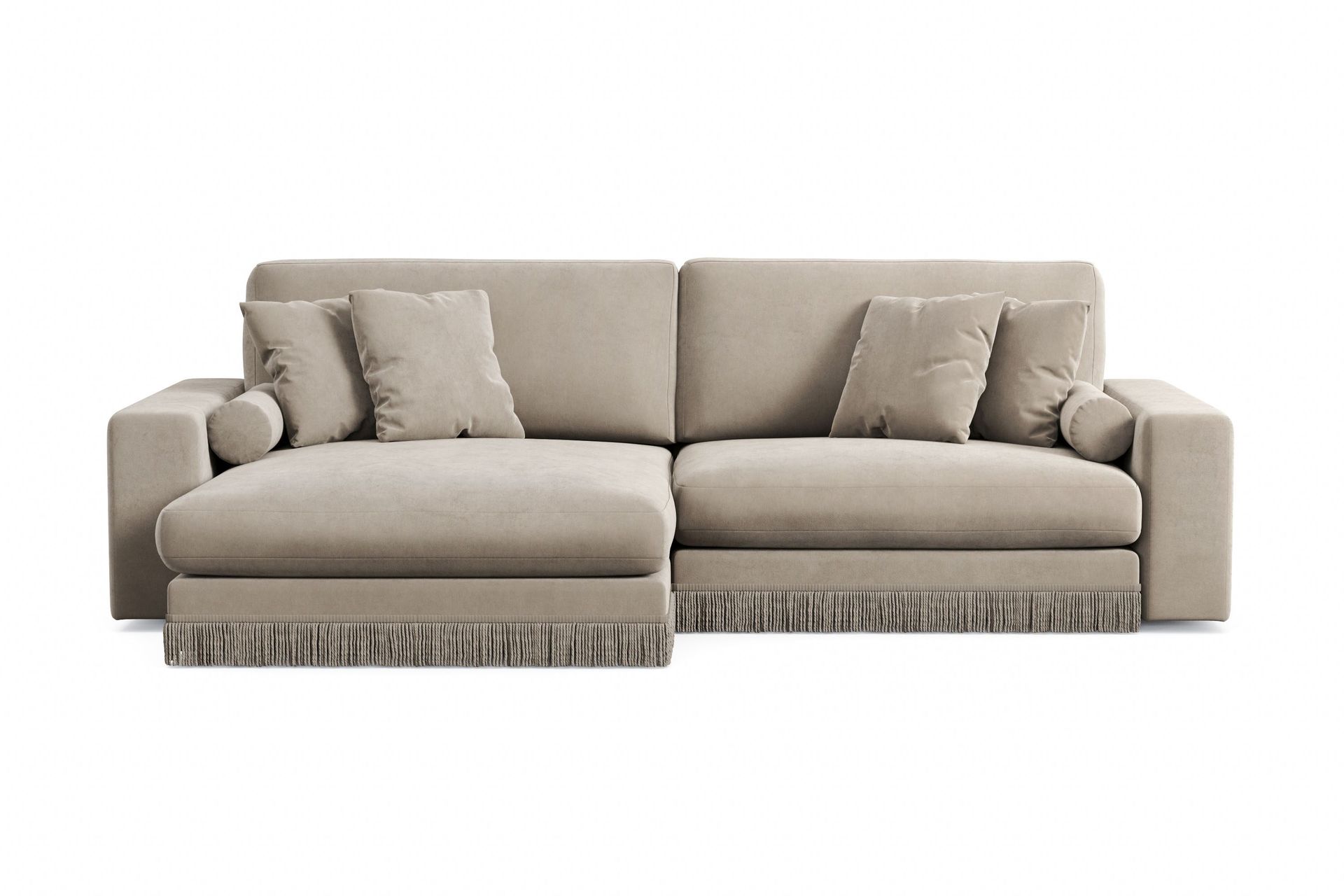Arken Lyx vendbar, dyp 4-seters L-formet sjeselongsofa i fløyel - Beige