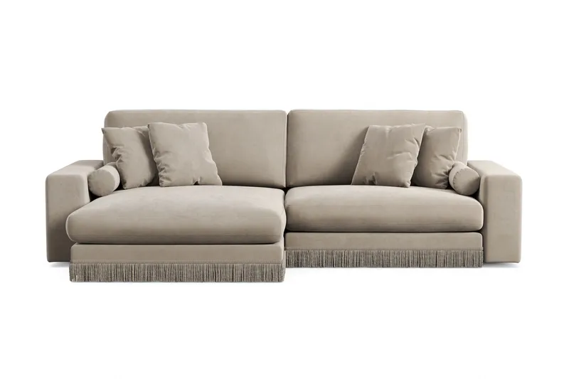 Arken Lyx vendbar, dyp 4-seters L-formet sjeselongsofa i fløyel, Beige