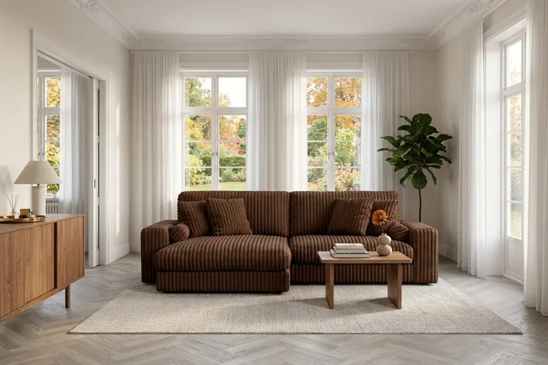 Arken Lyx vendbar, dyp 4-seters L-formet sjeselongsofa i kordfløyel - Mørkebrun - Møbler - Sofaer - Sofa med sjeselong