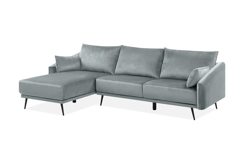 Bartelme Hjørnesofa Høyre med LED-Belysning Fløyel - Grå - Sofa med sjeselong - 3 seters sofa med divan