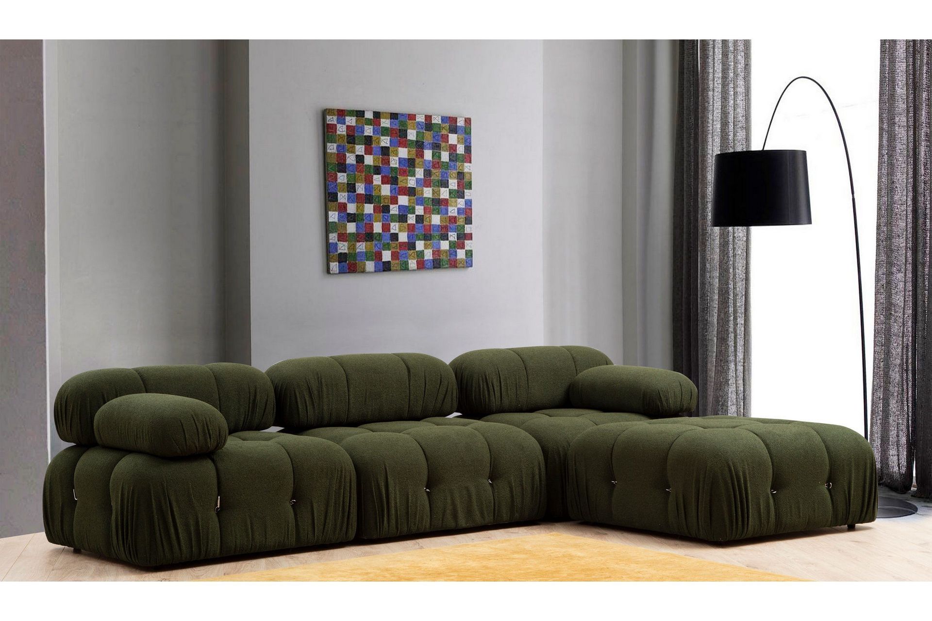 Belgin Boblende Divansofa 3-seter 288 cm - Grønn