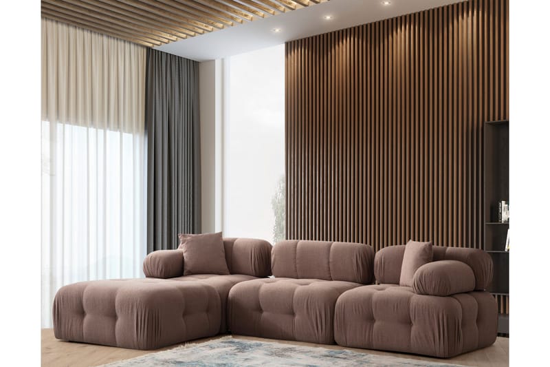 Belgin Boblende Divansofa 3-seter 315 cm - Brun - Møbler - Sofaer - Sofa med sjeselong