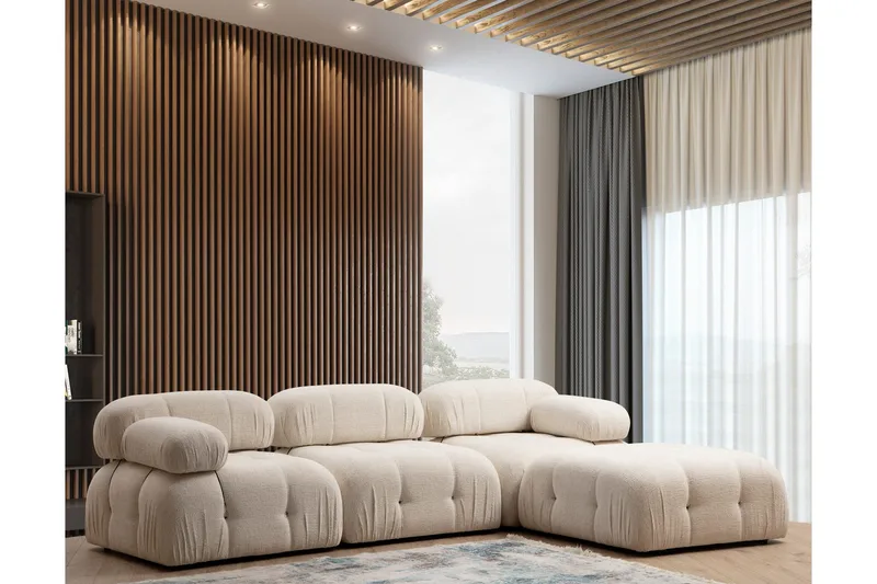 Belgin Boblet Divansofa 3-seters 288 cm, Lys / Beige