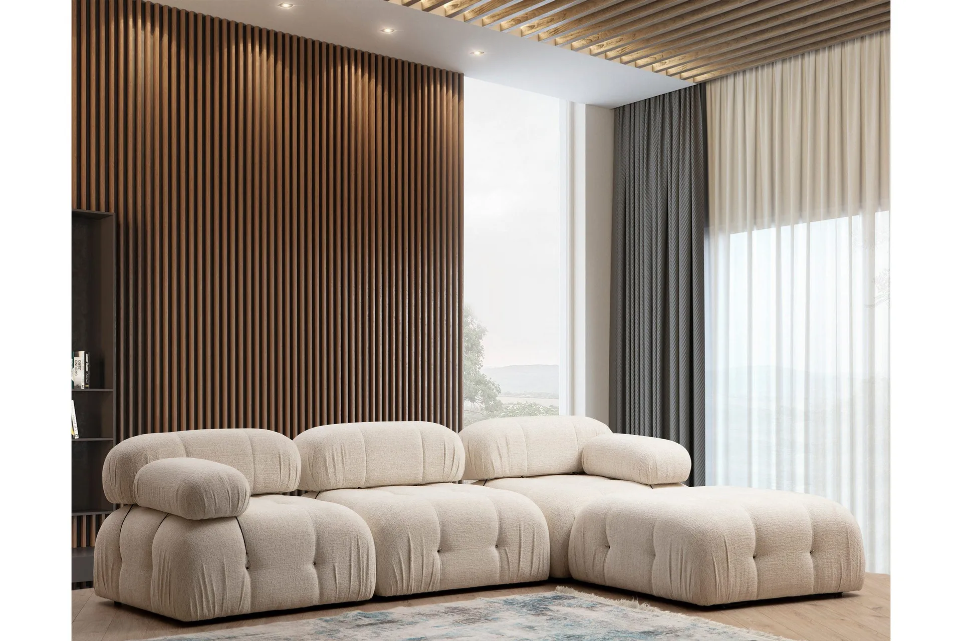 Belgin Boblet Divansofa 3-seters 288 cm - Lys / Beige