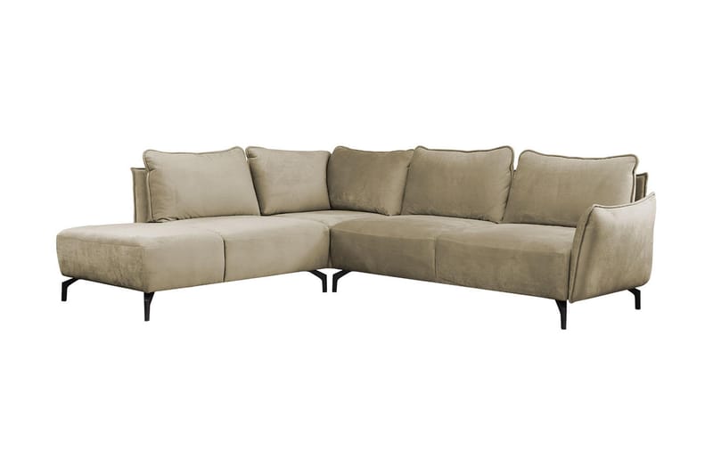 Bella 3-seters hjørnesofa - Beige - Sofa med sjeselong - Fløyel sofaer - 3 seters sofa med divan