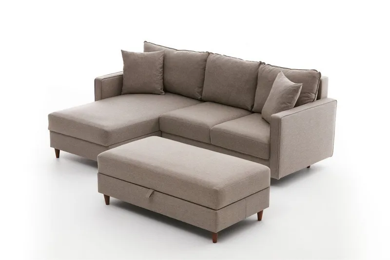 Braneles Sofa med Sjeselong 4-seter, Beige