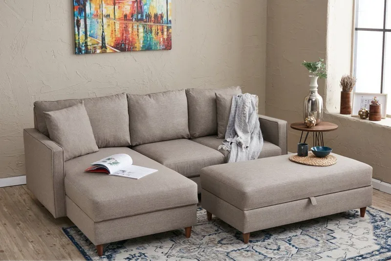 Braneles Sofa med Sjeselong 4-seter - Beige - Møbler - Sofaer - Sofa med sjeselong