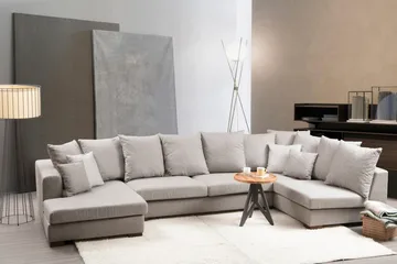 Castelloli 4-seter U-formet Hjørnesofa med Divan og Sjeselong i Stoff - Lysegrå - Møbler - Sofaer - Hjørnesofa - Hjørnesofa med divan