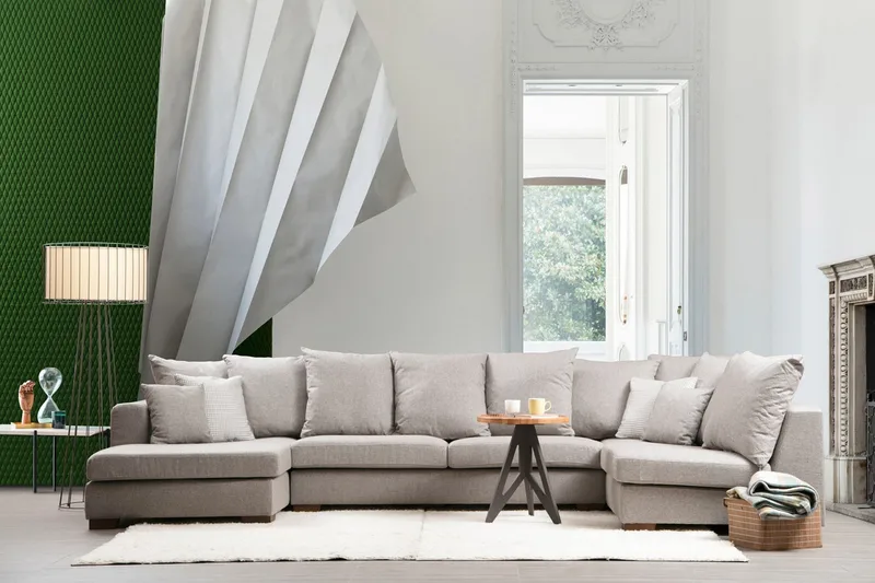 Castelloli 4-seter U-formet Hjørnesofa med Divan og Sjeselong i Stoff - Lysegrå - Møbler - Sofaer - Hjørnesofa - Hjørnesofa med divan