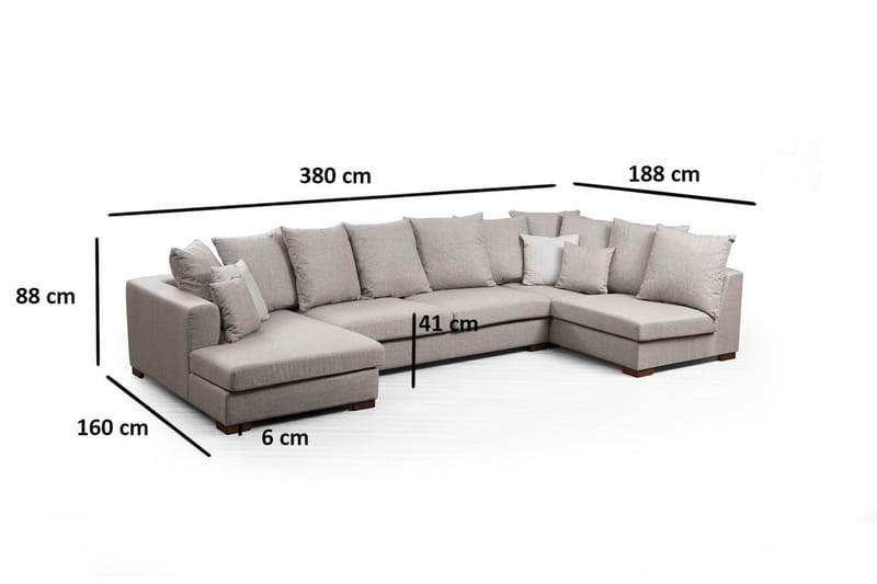 Castelloli 4-seter U-formet Hjørnesofa med Divan og Sjeselong i Stoff - Lysegrå - Møbler - Sofaer - Hjørnesofa - Hjørnesofa med divan