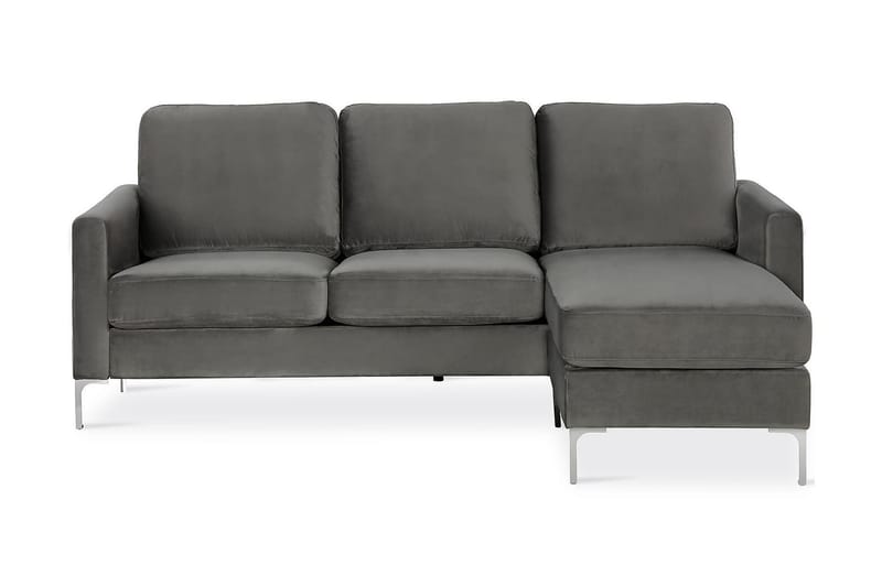 Chapman Divansofa Grå/Fløyel - Sofa med sjeselong - 3 seters sofa med divan