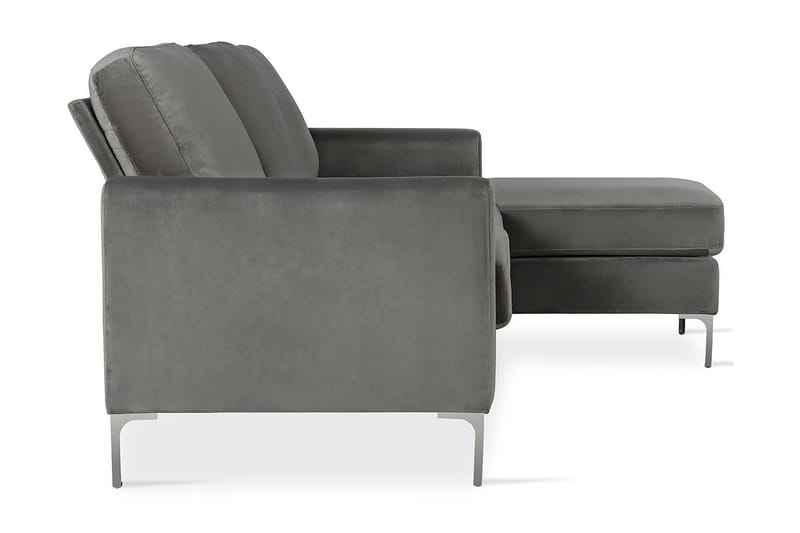Chapman Divansofa Grå/Fløyel - Sofa med sjeselong - 3 seters sofa med divan
