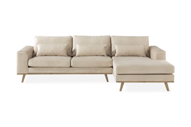 Copenhagen 4-seters Høyrevendt L-formet Divansofa i Fløyel - Beige - Møbler - Sofaer - Sofa med sjeselong