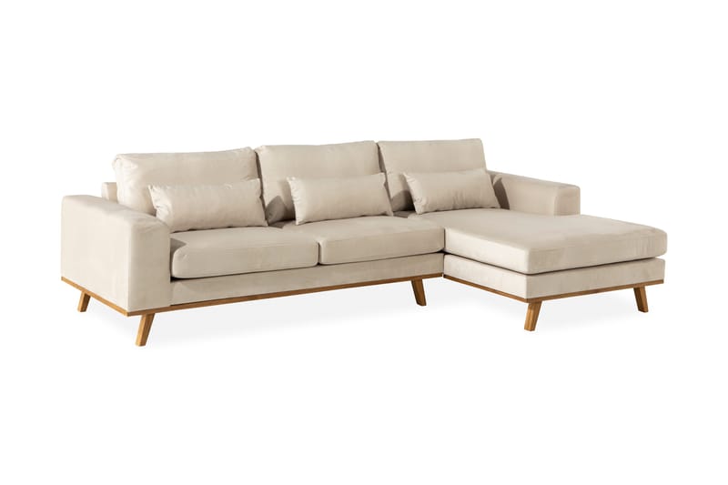 Copenhagen 4-seters Høyrevendt L-formet Divansofa i Fløyel - Beige - Møbler - Sofaer - Sofa med sjeselong