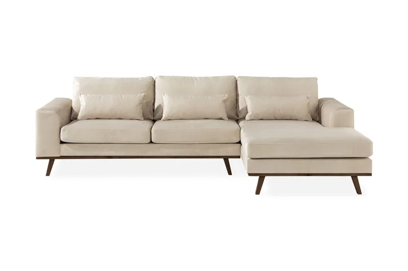 Copenhagen 4-seters Høyrevendt L-formet Divansofa i Fløyel - Beige - Møbler - Sofaer - Sofa med sjeselong