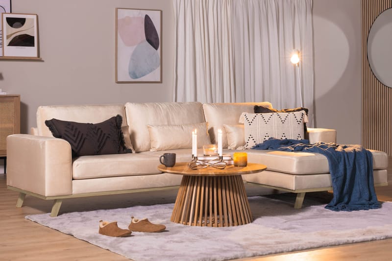 Copenhagen 4-seters Høyrevendt L-formet Divansofa i Fløyel - Beige - Møbler - Sofaer - Sofa med sjeselong