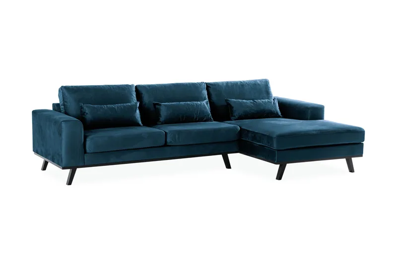 Copenhagen 4-seters Høyrevendt L-formet Divansofa i Fløyel - Blå - Møbler - Sofaer - Sofa med sjeselong