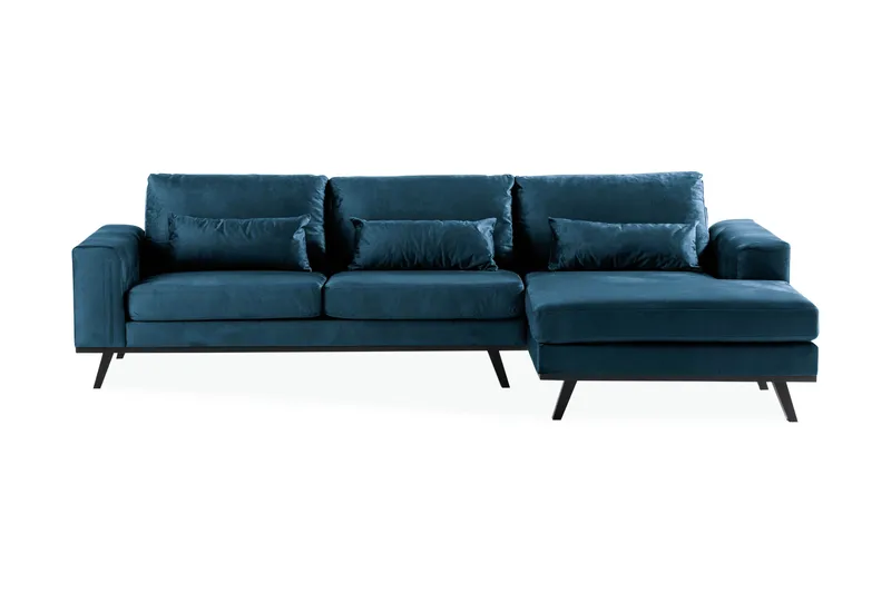Copenhagen 4-seters Høyrevendt L-formet Divansofa i Fløyel - Blå - Møbler - Sofaer - Sofa med sjeselong