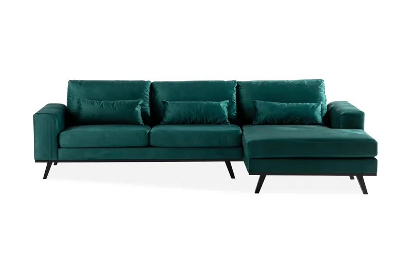 Copenhagen 4-seters Høyrevendt L-formet Divansofa i Fløyel - Grønn - Møbler - Sofaer - Sofa med sjeselong