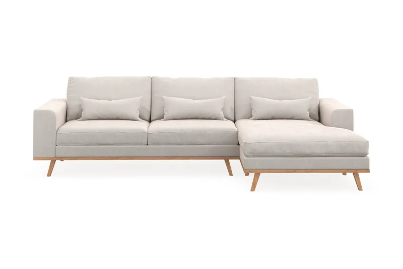 Copenhagen 4-seters Høyrevendt L-formet Divansofa i Fløyel - Kremhvit - Møbler - Sofaer - Sofa med sjeselong