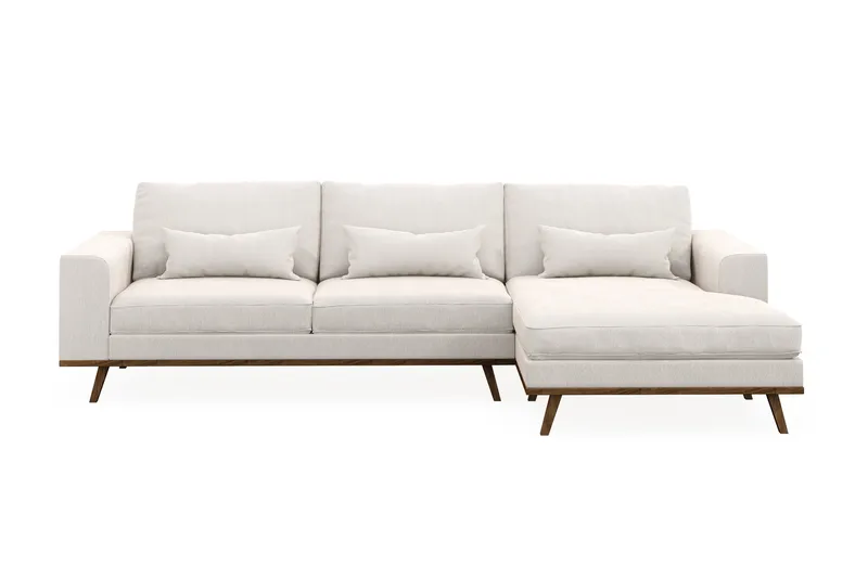 Copenhagen 4-seters Høyrevendt L-formet Divansofa i Fløyel, Kremhvit