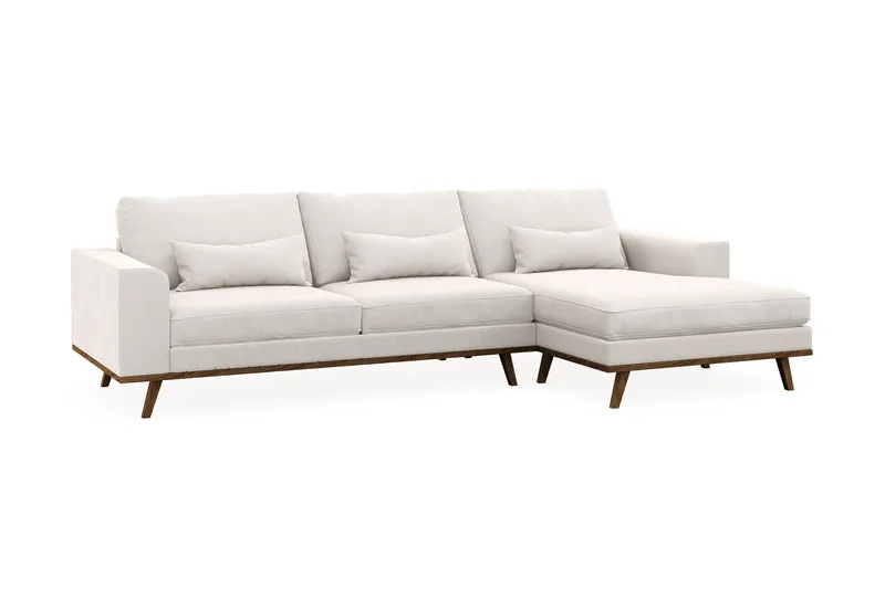 Copenhagen 4-seters Høyrevendt L-formet Divansofa i Fløyel - Kremhvit - Møbler - Sofaer - Sofa med sjeselong
