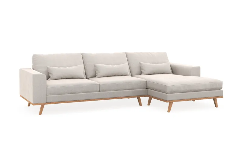 Copenhagen 4-seters Høyrevendt L-formet Divansofa i Fløyel - Kremhvit - Møbler - Sofaer - Sofa med sjeselong