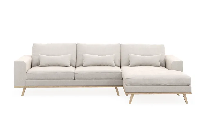 Copenhagen 4-seters Høyrevendt L-formet Divansofa i Fløyel - Kremhvit - Møbler - Sofaer - Sofa med sjeselong