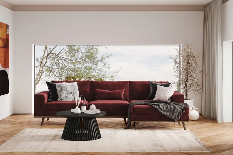 Copenhagen 4-seters Høyrevendt L-formet Divansofa i Fløyel - Lilla - Møbler - Sofaer - Sofa med sjeselong