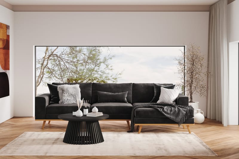 Copenhagen 4-seters Høyrevendt L-formet Divansofa i Fløyel - Mørk grå - Møbler - Sofaer - Sofa med sjeselong