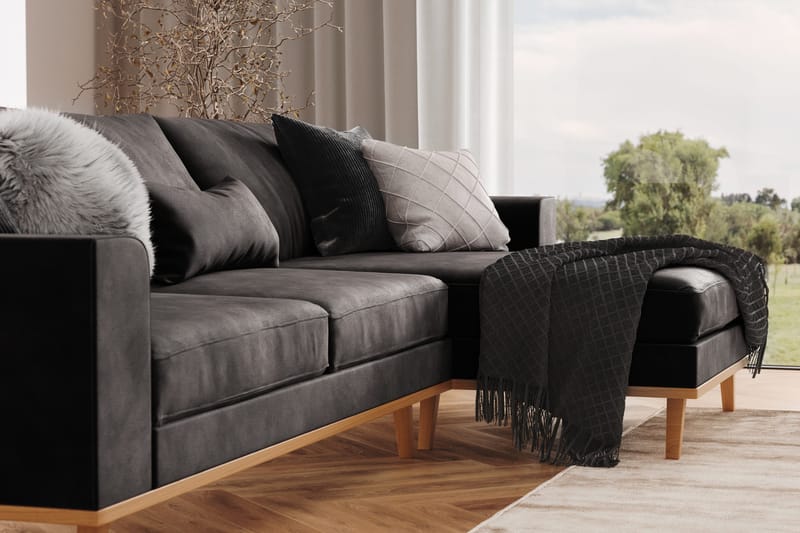 Copenhagen 4-seters Høyrevendt L-formet Divansofa i Fløyel - Mørk grå - Møbler - Sofaer - Sofa med sjeselong