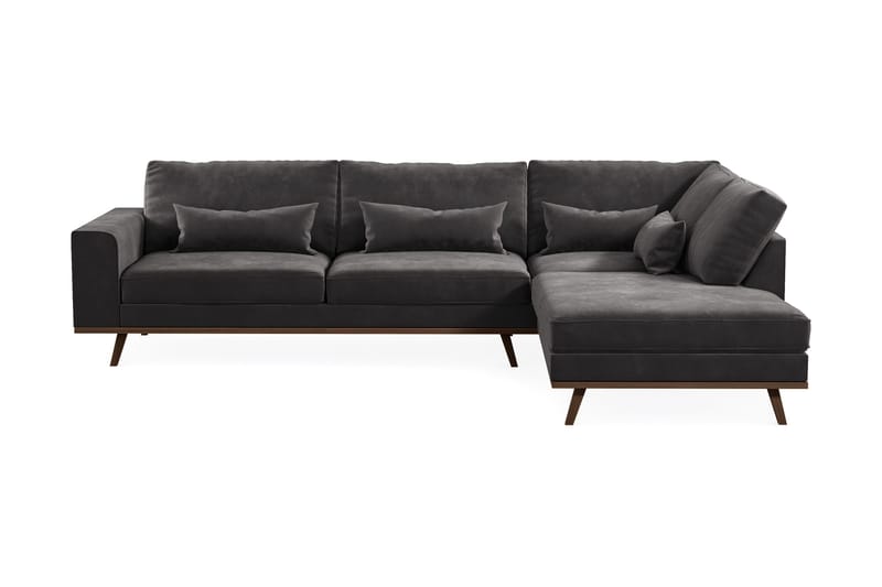 Copenhagen 4-seters Høyrevendt L-formet Divansofa i Fløyel - Mørk grå - Møbler - Sofaer - Sofa med sjeselong