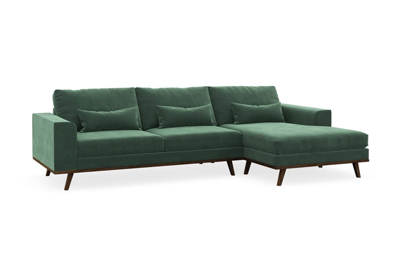 Copenhagen 4-seters Høyrevendt L-formet Divansofa i Fløyel - Mørk grønn - Møbler - Sofaer - Sofa med sjeselong