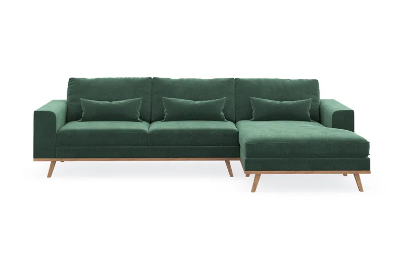 Copenhagen 4-seters Høyrevendt L-formet Divansofa i Fløyel - Mørk grønn - Møbler - Sofaer - Sofa med sjeselong