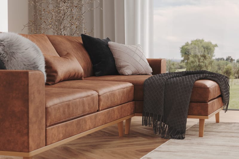 Copenhagen 4-seters Høyrevendt L-formet Divansofa i Kunstlær - Brun - Møbler - Sofaer - Sofa med sjeselong