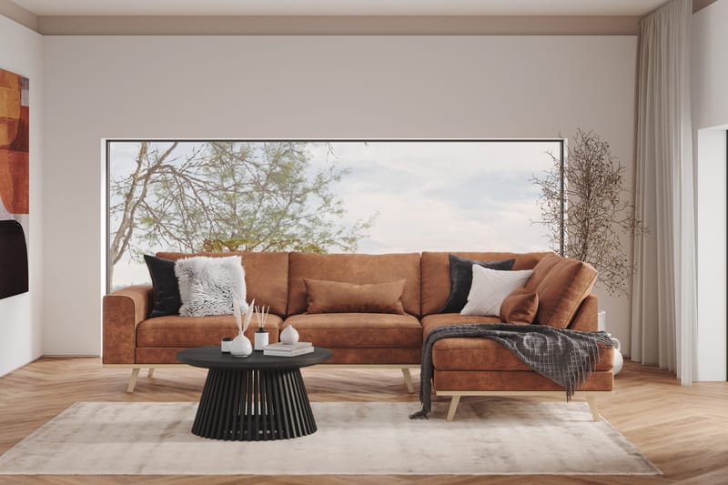 Copenhagen 4-seters Høyrevendt L-formet Divansofa i Kunstlær - Brun - Møbler - Sofaer - Sofa med sjeselong