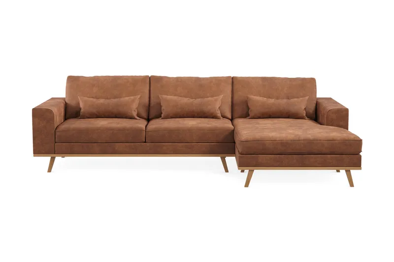 Copenhagen 4-seters H øyrevendt L-formet Divansofa i Kunstlær - Brun - Møbler - Sofaer - Sofa med sjeselong