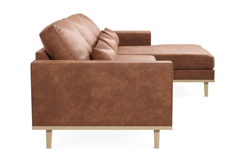 Copenhagen 4-seters Høyrevendt L-formet Divansofa i Kunstlær - Brun - Møbler - Sofaer - Sofa med sjeselong