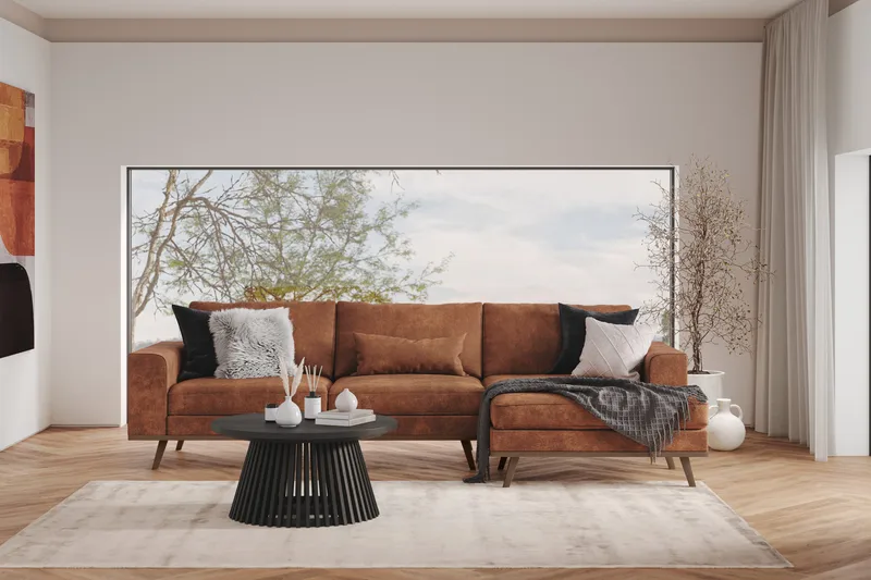 Copenhagen 4-seters Høyrevendt L-formet Divansofa i Kunstlær - Brun - Møbler - Sofaer - Sofa med sjeselong