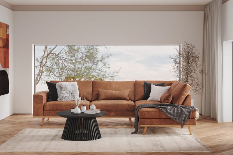 Copenhagen 4-seters Høyrevendt L-formet Divansofa i Kunstlær - Brun - Møbler - Sofaer - Sofa med sjeselong