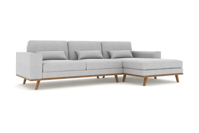 Copenhagen 4-seters Høyrevendt L-formet Divansofa i Stoff - Grå - Møbler - Sofaer - Sofa med sjeselong