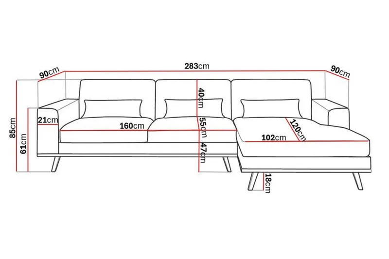 Copenhagen 4-seters Høyrevendt L-formet Divansofa i Stoff - Lys grå - Møbler - Sofaer - Sofa med sjeselong