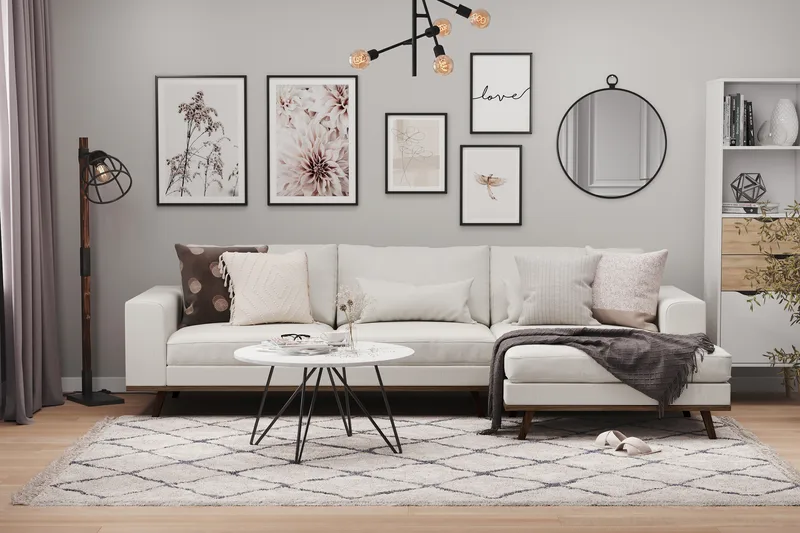 Copenhagen 4-seters Høyrevendt L-formet Divansofa i Stoff - Lys grå - Møbler - Sofaer - Sofa med sjeselong