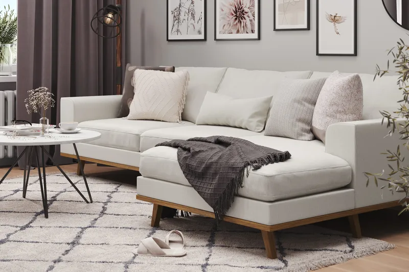 Copenhagen 4-seters Høyrevendt L-formet Divansofa i Stoff - Lys grå - Møbler - Sofaer - Sofa med sjeselong